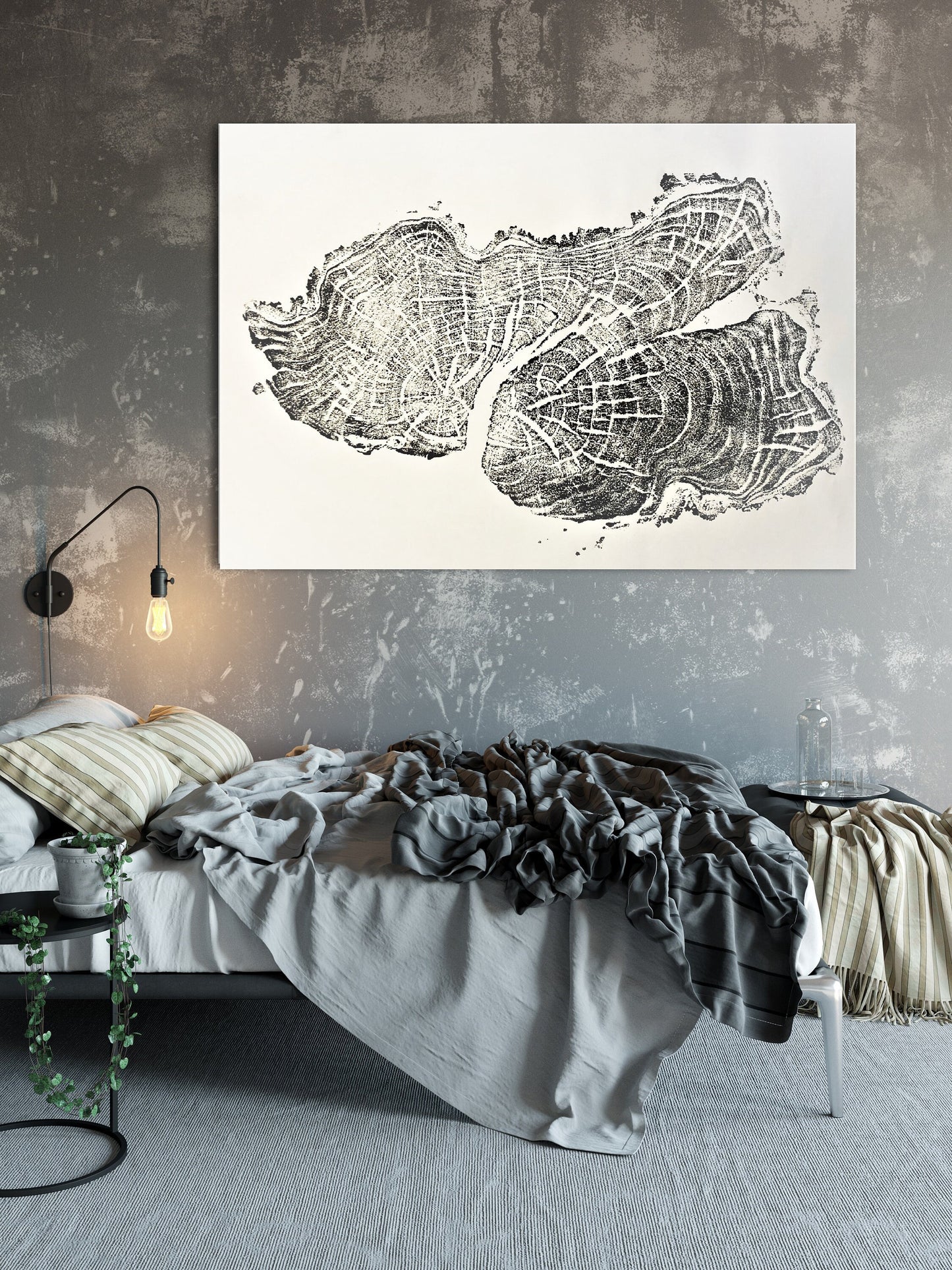 Handmade Willow Tree Ring Art, 36X24 Inch Large Tree Stump Prints, Nature Wall Art, Minimalist Living Decoration, Housewarmimg day Gift