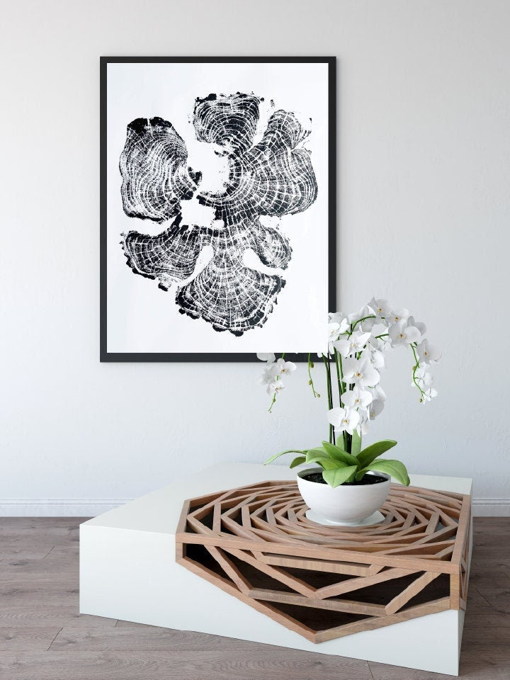 Handmade Robinia Locust Tree Ring Art, 36X24 Inch Large Tree Stump Prints, Nature Wall Art, Minimalist Office Decor, Housewarming Gift
